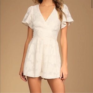 LULUS Lovely Times Cream Floral Burnout Backless Romper